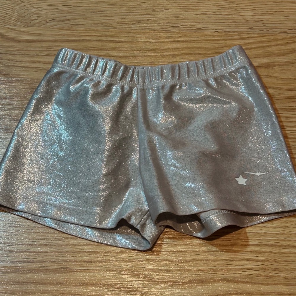 Destira Girls Silver Metallic Gymnastics Dance Shorts Size CM Sparkle Athletic